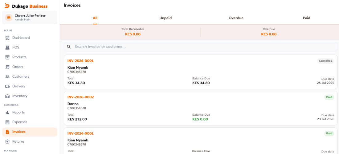 Dukago Business invoicing